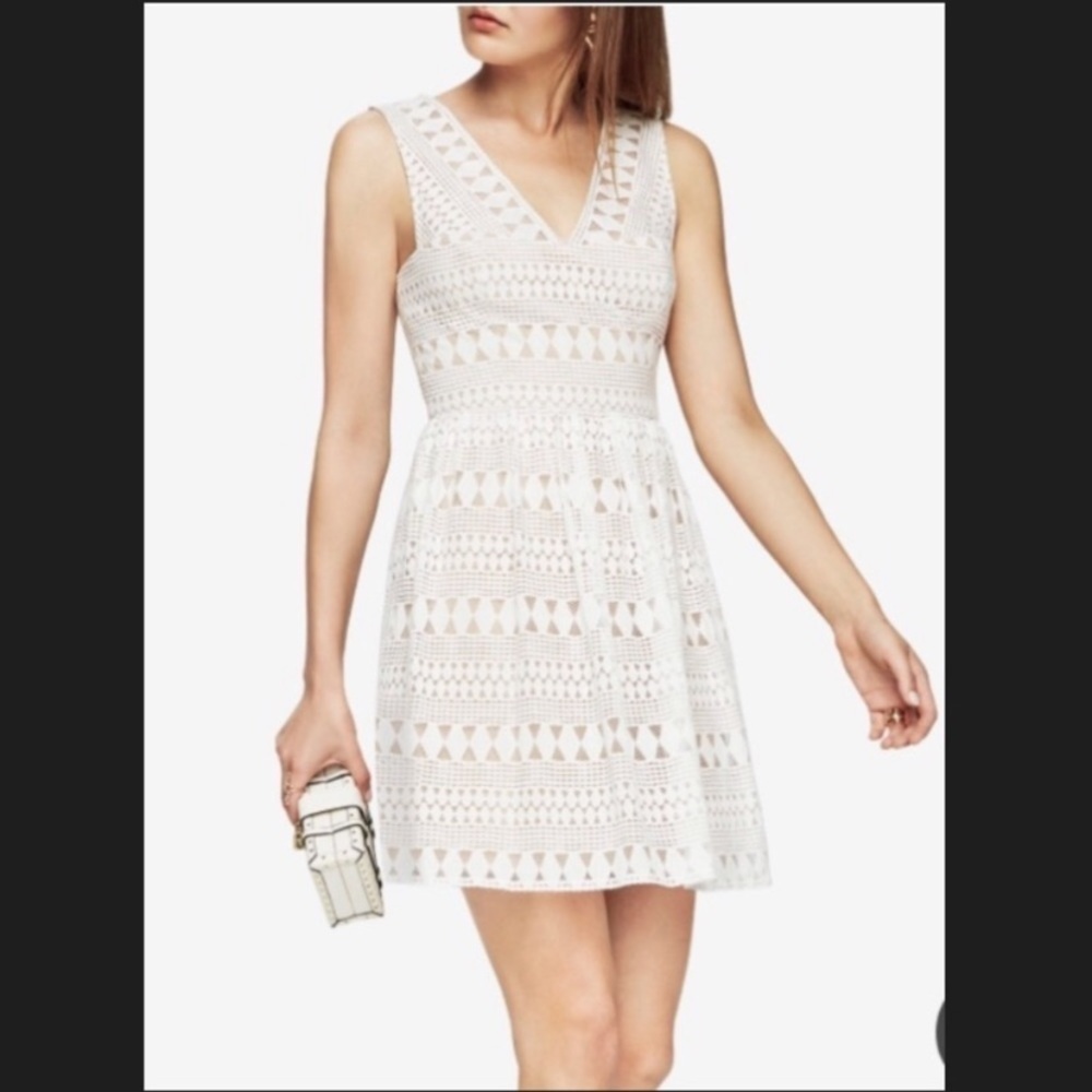 $268 New BCBGMaxazria Camielle Dress Mini Sleeveless Off White Sz 2 - Picture 1 of 7
